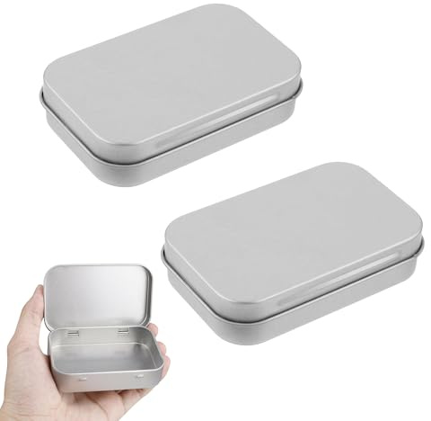 Gaaines 2 Pcs Rectangular Small Tin Boxes, for Key Coin Organizer(Silver) | Metal Tins Rectangular Empty Hinged Tins ,Small With Lids for Candy Key Earring