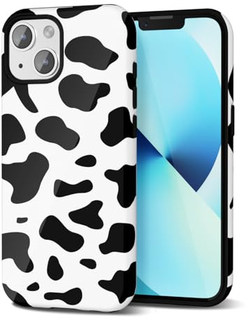 Svanove Cow Print Phone Case for iPhone 13 Mini/ 12 Mini, GirlyCute Cow Case for Women Girls, Luxury Trendy Retro Cool Animal Print Design, Aesthetic Pattern Y2k Hard Shell Plastic Cover, Black