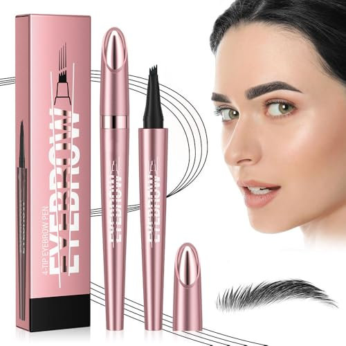 Eyebrow Pencil, Waterproof Eyebrow Pen Magic 4 Tipped Precise Brow Pencil, Long-lasting Microblading Eye Brow Pencil for Natural Looking Defined Eyebrows (04# Black)