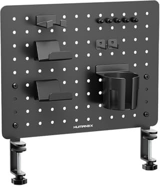 Humanex Pegboard,Gaming Desk Pegboard Combination Kit,Metal Clamp On Desk Organizer Shelf with Holds Headphones,Cup Holder,Controllers & Accessories for Office & Home Desktop Pegboard Organizer