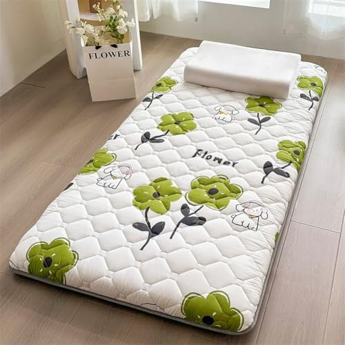 Japanische Bodenmatratze Futonmatratze Doppel/Queen/King Size Rollmatratze Campingmatratze Gästebett (Grün, 120 x 200 cm)