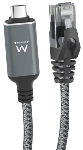 Ewent Cable de Ethernet a USB-C, adaptador USB C a Ethernet Gigabit RJ45, conexión rápida y directa, compatible con Thunderbolt 4/5, para MacBook, portátil y dispositivos USB4, cable trenzado, 1 metro