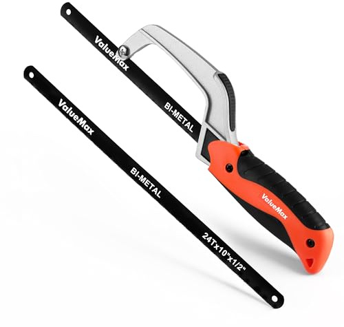 ValueMax Hacksaw, Mini Hack Saw with Extra 1 Piece Bi-Metal 10 Inch Blade, Aluminum Small Metal Saw for Wood, PVC, Iron, Copper, Compact Metal Cutter Tool for Tight Spaces & Small Objects