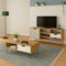 MOMMAHOME® Lot de 2 meubles de salon : meuble TV et table basse – Finition chêne, blanc et gris en MDF, pieds en métal, ensemble salle à manger