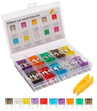 Lote de fusibles para automóviles surtidos | 120 fusibles surtidos para coches y camiones, herramienta de repuesto y equipamiento para vehículos motocicletas, autocaravanas, utilidades y barcos