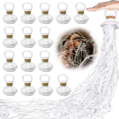 VGECEE 20 Stück Luftschlangen Geburtstag Werfen Luftschlangen Hochzeit Weiß | Konfetti Kanone Luftschlange Luftschlangenkanone, für Geburtstag Hochzeiten Weihnachten Karneval Abschlussfeier