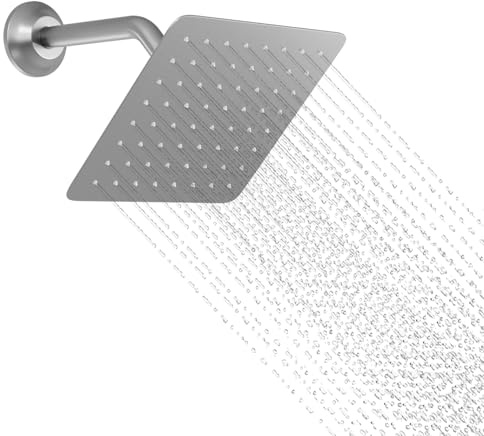 KAITAIHD Brushed Nickel Square Shower Head, with Shower Arm, Wall Mounted Ultra Thin Overhead Shower, 8 inch