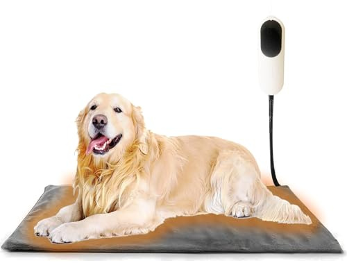 Rvister Pet Heating Pad for Cats Dogs, 70x45cm, Timing & Temperature Adjustable Safe Electric Dog Heat Bed Mat, Soft Cozy Replacement Blanket for Newborn/Whelping/Puppy/Old Cat and Dog