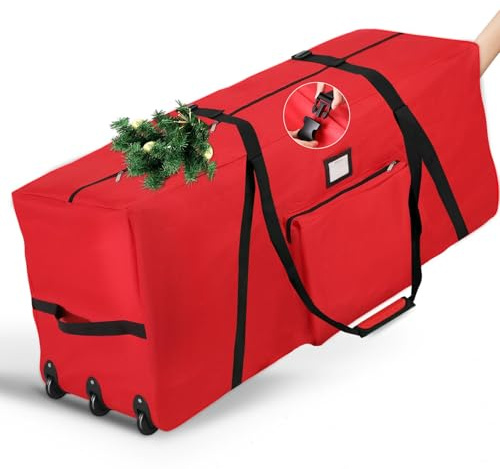 Weihnachtsbaum Aufbewahrungstasche, Rollbare Aufbewahrungstasche mit 3 Lenkrollen für künstliche Weihnachtsbäume bis zu 220cm, Strapazierfähige 600D Oxford Tasche, Verstärkten Griffen, Reißverschluss