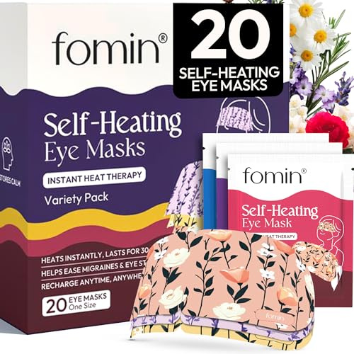 Fomin Self Heating Eye Mask - 20 Pack - Variety - Heated Eye Mask Warm Compress for Eyes, Disposable Self Heating Steam Mask, Gifts for Women | with Gentle Self-Warming Steam – Melt Away Tired, Puffy Eyes