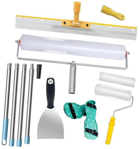 Kit De Herramientas De Autonivelación De Cemento,Palo Telescopico Limpieza 175 cm,Rodillo De Púas 13 mm,56cm y Zapatas De Clavos 30 mm,Rodillo De Pintura,Para Nivelar La Pared Del Suelo Compuesto