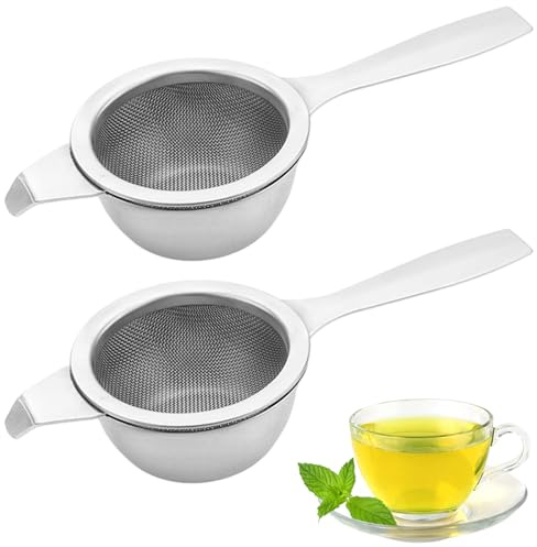 Tea Strainers for Loose Tea, Fine Mesh Tea Strainer, Stainless Steel Tea Strainer, 2-Pack Silver Mini Sieve with Small Sieve Fine Mesh, 14.2CM