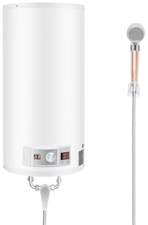 TFGXUE Elektro Warmwasserspeicher 50 L, 220 V 2 kW Elektrischer Warmwasserbereiter mit Wasserhahn und Handbrause, Durchlauferhitzer Bad, LED-Digitalanzeige