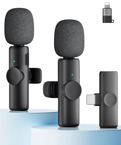 CZOCPOS Wireless Lavalier Microphone for iPhone, 2-Pack Lapel Mic with Noise Reduction, Plug & Play Mini Microphone for Video Recording, YouTube, TikTok, Android, iPad (Black)