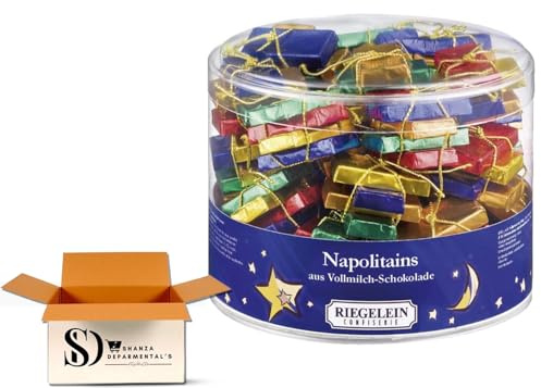 Riegelein Milk Chocolate Napolitains Drum 22 x 12.28g | Mini Christmas Chocolates for Tree Decoration | Festive Hanging Treats