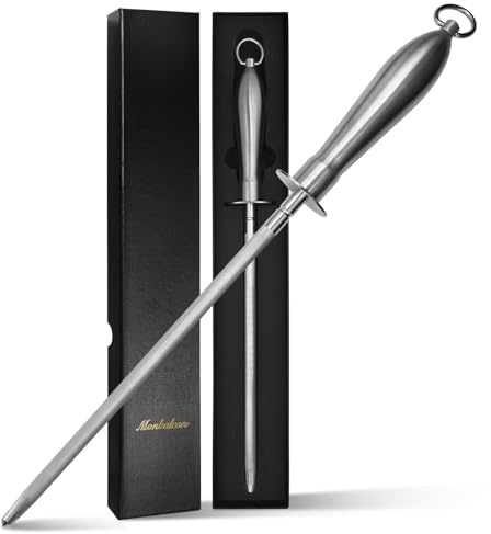 Monbalcon Honing Rod German High Carbon Steel Knife Sharpener Rod, 10'' | Professional Fine Sharpening with Premium Gift Box Kitchen Knife Sharpener Rod with Stainless Steel Handle