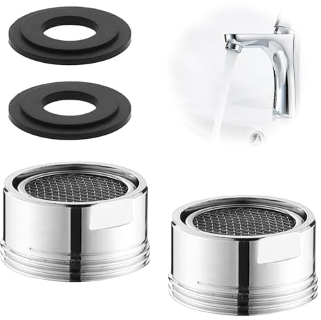 2 Pack Tap Aerator Kit, M24 Male Thread Water Saving Tap Filter Nozzle with Gaskets, Brass Chrome Faucet Aerator Replacement for Kitchen Sink & Bathroom Taps