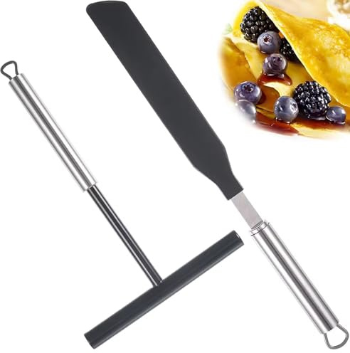 Crepes Zubehör,2 Stücke Crepes Wender Und Spatel Edelstahl, Crepes Verteiler Set, T- Form Teigverteiler Für Crepes, Edelstahl Teigverteiler Für Pfannkuchen, Crepes, Küche Backwerkzeuge
