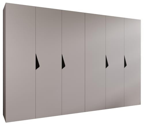 MEBLE KRYSPOL - Kleiderschrank - Garderobenschrank - 300 cm x 202 x 52 cm - Schrank mit Kleiderstange, 6 Türen - für Schlafzimmer, Flur - SANDI, Kaschmir, Griff Schwarz