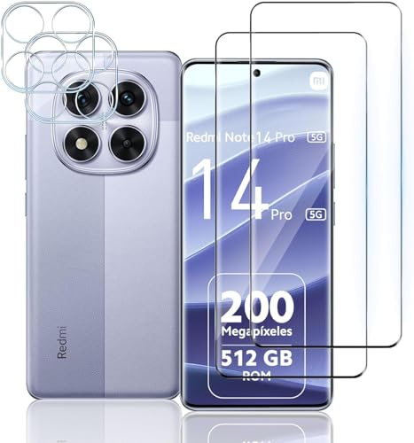 TUTUO 2+2 Pack Tempered Glass for Xiaomi Redmi Note 14 Pro 5G Screen Protector + Camera Lens Protector, [Anti-Scratch][Bubble Free] HD Clear 9H Hardness Film