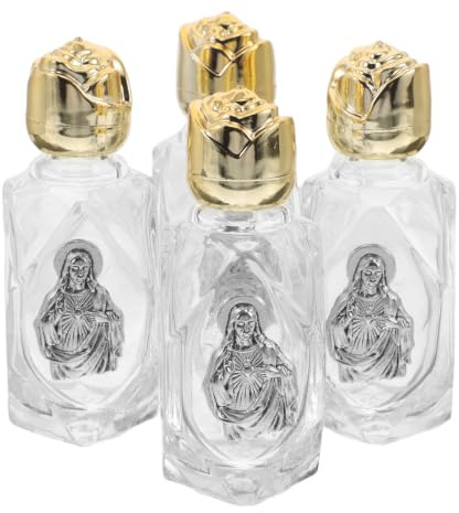 VICASKY 4 Pack 16ml Holy Water Bottles, Glass Baptism Favour Bottles | with Gold Caps, Mini Religious Bottles for Baptism, Christening, First Communion and Church Events