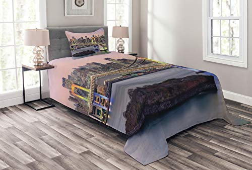 ABAKUHAUS Stadtansicht Tagesdecke Set, Tokio Japan Brücke, Set mit Kissenbezügen Sommerdecke, für Einzelbetten 170 x 220 cm, Mehrfarbig