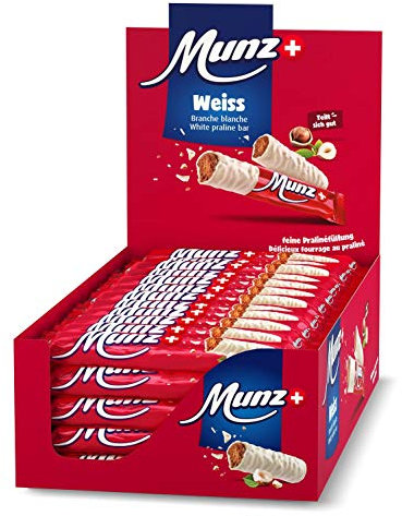 Schweizer Schokolade | MUNZ Prügeli Weiss | Branches | 60 Praliné Schokoladenriegel á 23g im Thekendisplay | 1,38kg Großpackung | Maestrani Schokolade | Glutenfrei