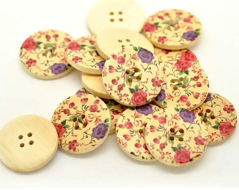 15 edle Holzknöpfe Blumenmotiv 30mm rund natur 4-Loch rund Knopf Knöpfe Holzknopf zum annähen basteln nähen scrapbooking Jackenknöpfe Blusenknöpfe Bastelknöpfe