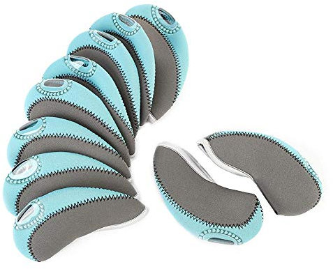 7 Colors Irons Headcover， 10pcs/Set Fashionable Useful Irons Headcover Ball Head Protective Cover(Gray + Light Blue)