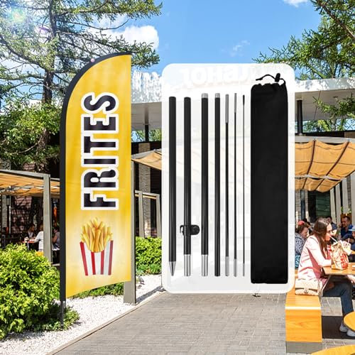 Pommes Frites Swooper Flag and Pole Kit, Essen Shop Advertising Feather Flag, Windless 8 Ft