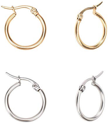 PH PandaHall 12 Paar 304 Edelstahl 20mm Creolen Ohrstecker Ohrringe Basteln Zubehör Creolen Runde Huggie Ohrringe Für Frauen Diy Hoop Ohrringe Herstellung Hohlrohrringe, Golden/Silber