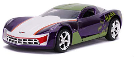 Jada Toys 253252016 DC Comics Super Heroes Joker, 2009 Chevy Corvette Stingray, Spielzeugauto aus Die-cast, Türen zum Öffnen, Maßstab 1:32, lila