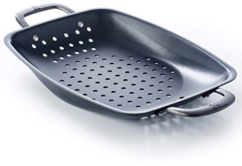 BK Vorgebrannter Karbonstahl, 38,1 cm Grillbräter mit Löchern zum Grillen mit Karbonstahlgriffen, Induktion, ofenfest, schwarz