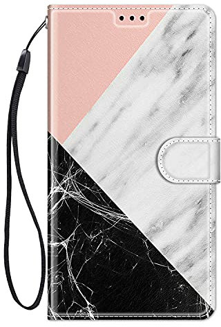 ChoosEU Handyhülle für Huawei P30 Lite Leder Hülle, Muster Handytasche Flip Case Schutzhülle Silikon Bumper Motive Klapphülle, Stoßfeste Klappbar Lederhülle Cover - Marmor