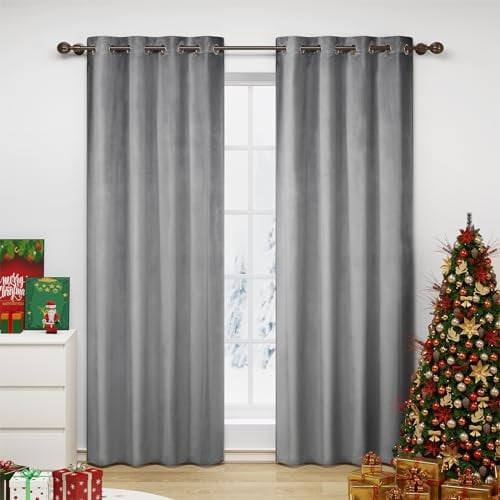 WOLTU Verdunklungsvorhang Blickdicht Samtvorhänge mit Ösen, 2 Stücke Thermogardine Ösenvorhang 300 g/m² Schwere Verdunkelungsgardinen lichtdicht für Schlafzimmer Wohnzimmer, 140x225 cm Grau