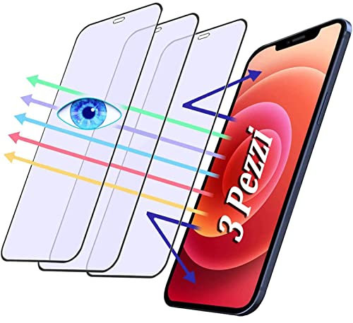 JELLYEA Lot de 3 films protecteurs d'écran en verre trempé anti-lumière bleue pour iPhone 13/iPhone 13 Pro mat 6,1