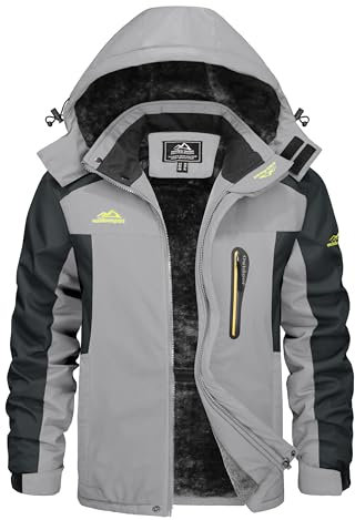 KEFITEVD Skijacke Herren Warm Winterjacke Thermo Übergangsjacke Herbst Winter Regenjacke Atmugnsaktiv Softshelljacke Männer Jacke Hellgrau L
