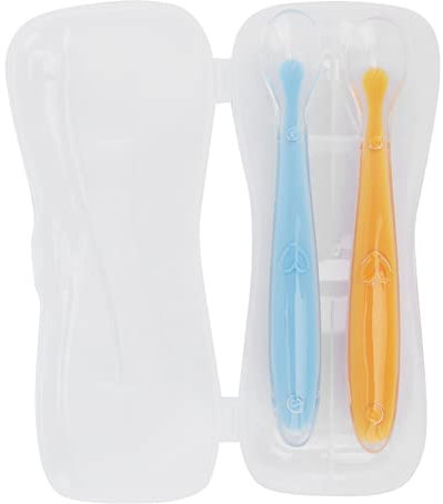 Cuillères pour bébé, cuillères en silicone pour bébé, portable pour bébé de bébé pour pour bébé(Jaune+bleu)