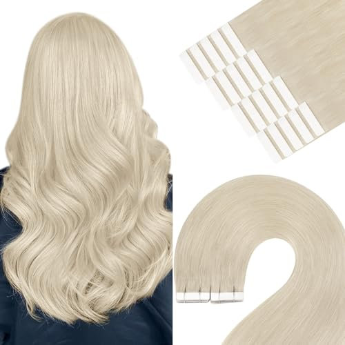 YoungSee Tape in Extensions Platinblond Tape Extensions Echthaar Blond 60cm Tape Echthaar Extensions Seamless Echthaar Extensions Tape Skin Weft Tape in Haarextension Lang fur Damen 50g #60A