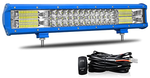 SKYWORLD 18 Zoll 252W LED Arbeitsscheinwerfer Bar Blau LED Scheinwerfer Flutlicht Reflektor Combo Arbeitslicht Zusatzscheinwerfer 4x4 Auto Offroad Traktor LKW mit ON/OFF Wippschalter Kabelbaum