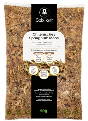 GebEarth®| Sfagno Cileno in Fibre: Substrato per Orchidee, Bonsai e Carnivore | Perfetto per Kokedama, Verde Verticale, Talee e Margotte 【50g】