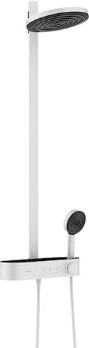 hansgrohe Duschsystem Pulsify S, Brausekopf 260mm, Duschset mit Thermostat, Handbrause, Brauseschlauch, Duschstange, Regendusche (Kopfbrause) mit 2 Strahlarten, Mattweiß