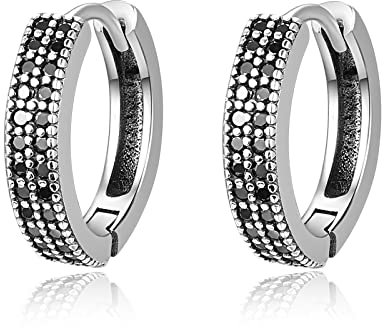 TANGPOET Unisex Creolen 925 Sterling Silber Creolen Zirkonia Herren Ohrringe Creolen Schwarz Klein Creole Ohrring Valentinstag Geschenke für Familie Freunde