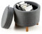 COSTWAY Linen Round Footstool, 4-in-1 Pouffe Storage Ottoman with Tray Top and Solid Wood Legs, Modern Padded Seat Footrest Vanity Stool for Living Room Bedroom Hallway (Grey)