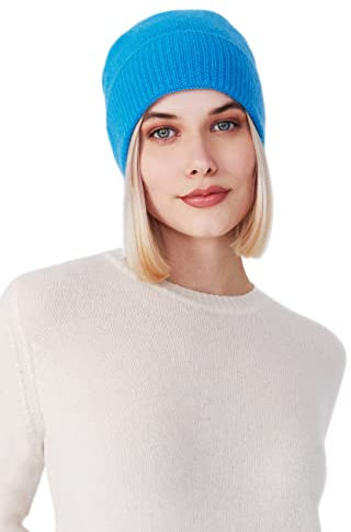Style & Republic Kaschmir Sport Mütze-Beanie Damen aus 100% Cashmere - Dein kuscheliger Premium Beanie für stilvolle Herbst- & Winter-Momente-fancyblue