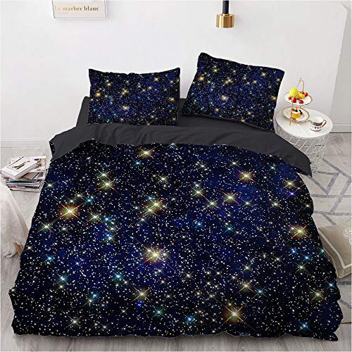Luowei Bettwäsche 135x200cm 3D Galaxis Sternenhimmel Motiv Bettbezug Set Mikrofaser Kinder Jungen Deckenbezug mit Reißverschluss und 1 Kissenbezug 80x80 cm – (Galaxy 4, 135 x 200 cm)