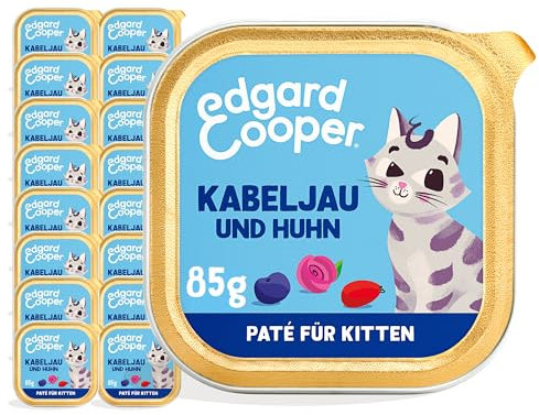 Edgard & Cooper Getreidefreie Kabeljau- und Huhn-Paté für Kitten 16x85g, Frisches Fleisch &,Natürliche Zutaten