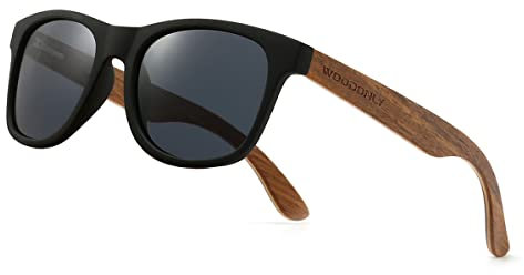 WOODONLY Mode Holz Polarisierte Sonnenbrille - Retro Stil Rechteckig Shades für Damen und Herren Perfekte Geschenke (Schwarz + Walnuss)