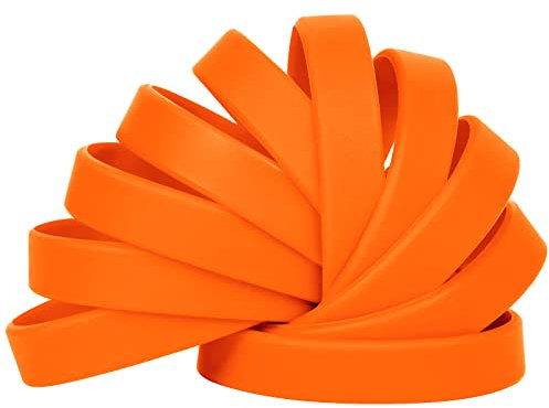 LVNRIDS 100 pcs Silicone Wristbands 7 inch Rubber Bracelets Orange for Children and Teens, Sports Rubber Elastic Wristband Bracelet Bulk Gifts for Teacher Supplies Graduation Party Favors