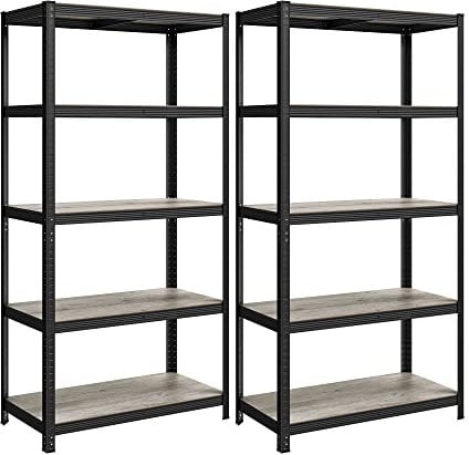 SONGMICS Standregal, 2er Set, Bücherregal, Lagerregal, 5 Ablagen, verstellbar, 50 x 100 x 200 cm, jeweils bis 600 kg belastbar, für Küche, Wohnzimmer, Greige-schwarz GLR050B22